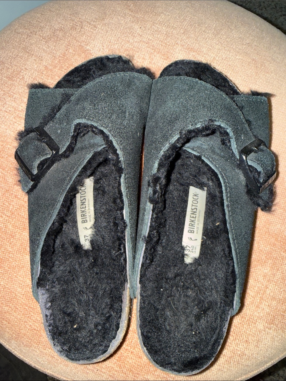 Birkenstock Black Suede Shearling Crossover Slide Mules - Picture 2 of 3